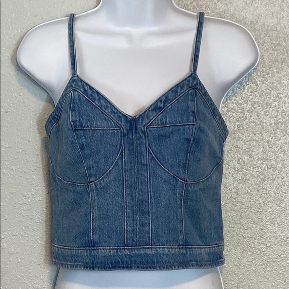 Express Blue Sleeveless Bustier Crop Top - Picture 3 of 5